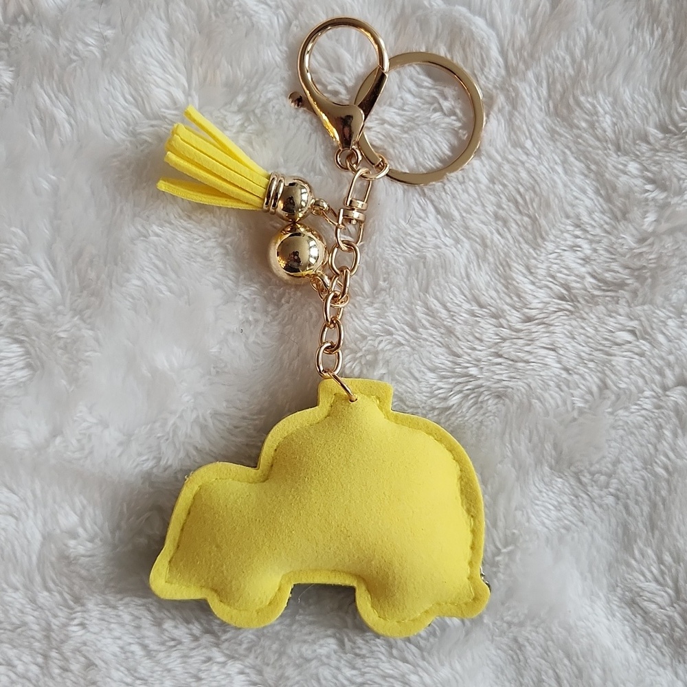 Yellow Taxi Rhinestone Car Keychain Bag Charm - Picture 3 of 4